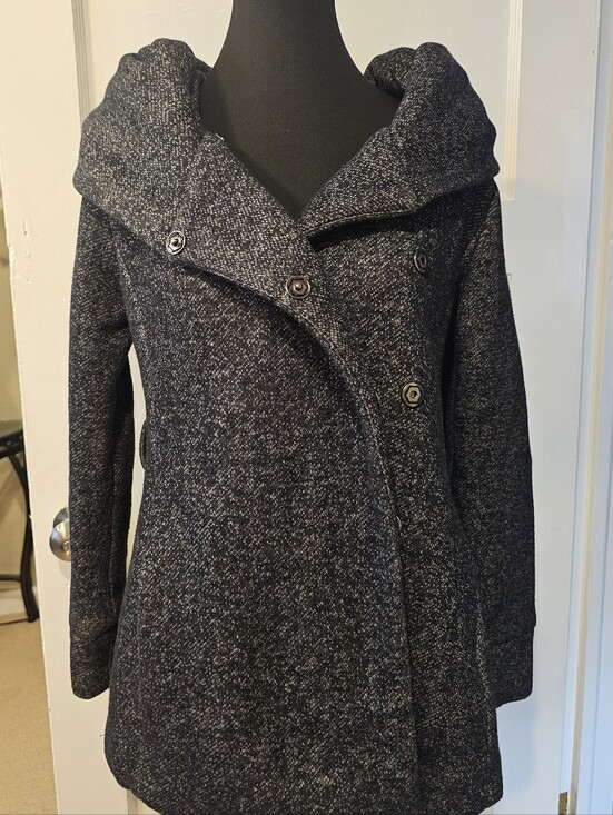 Forever 21 Jackets & Blazers - Women’s Black Heathered Double-Breasted Hooded Coat